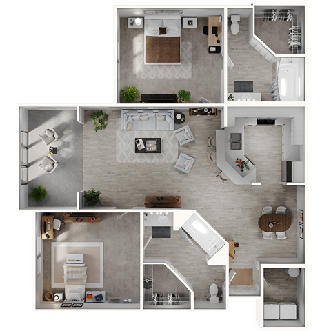 Floor plan for 2 beds, 2 baths, 1096 sqft